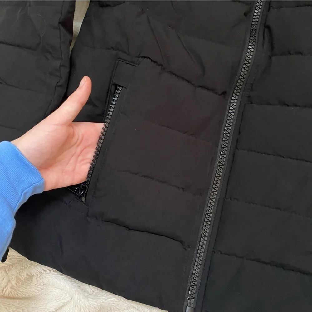 Michael Kors black quilted hooded winter puffer jacket black fleece Sz S
